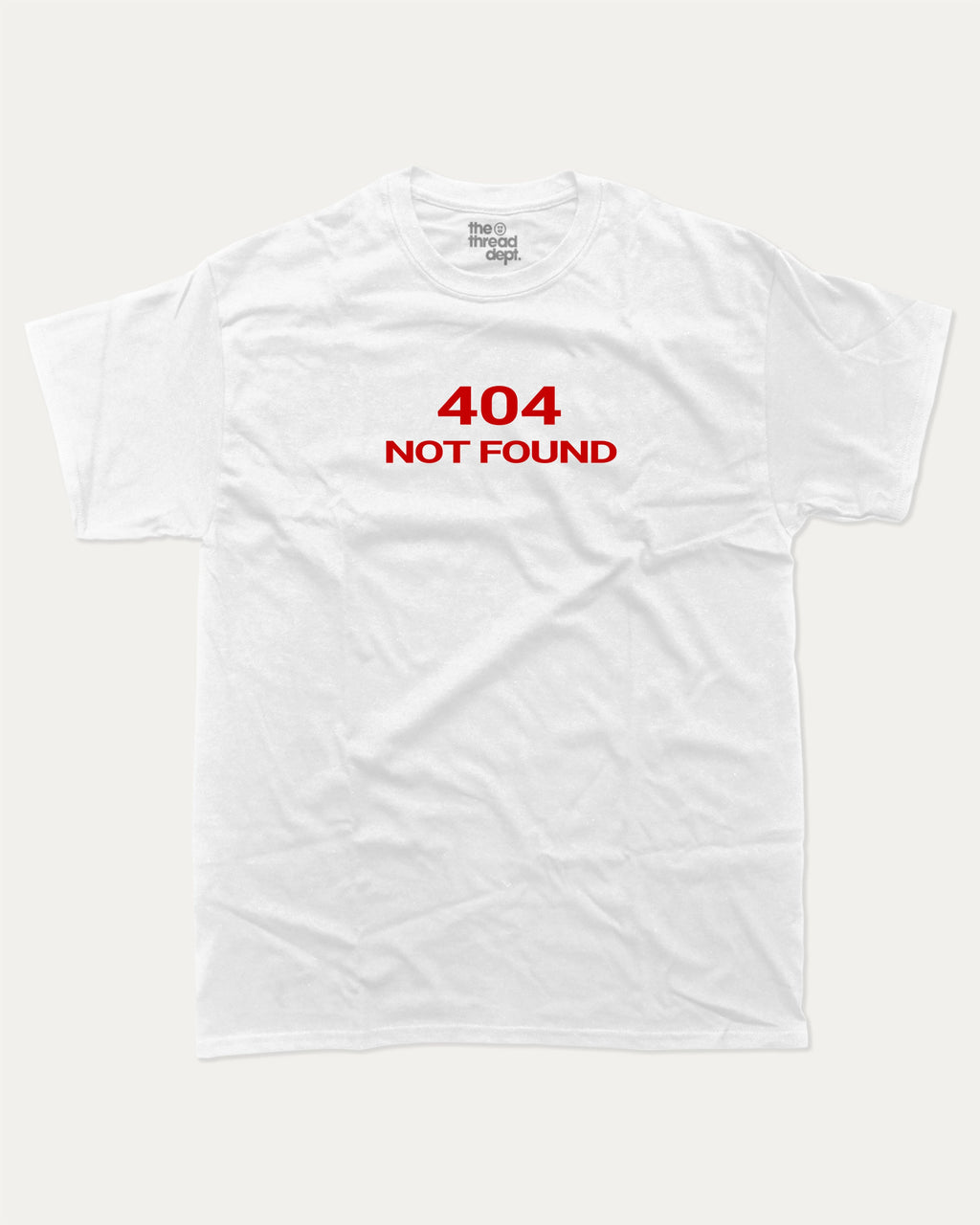 404 Not Found graphic t-shirt, perfect for adults. A must-have retro tee, trending meme shirt, unique gift idea. White.