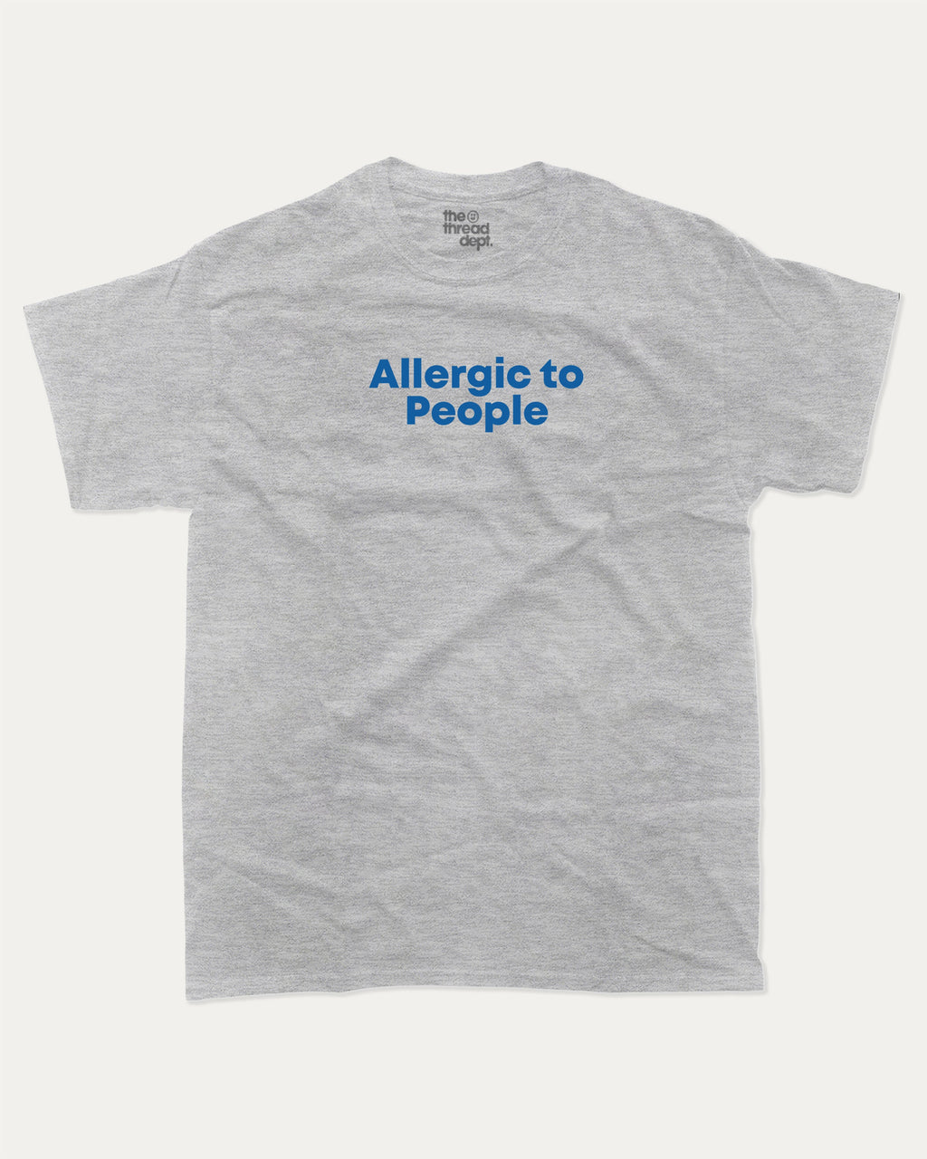 Allergic to People graphic tee with bold and humorous print, funny and trendy graphic. Perfect for adults and gift-giving. Heather Grey shirt.