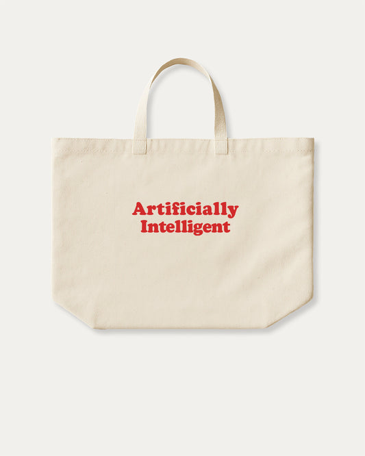 Artificially Intelligent cotton canvas tote bag with humorous graphic, perfect for everyday carry. A must-have aesthetic accessory, great for shopping, school, or casual days. Special gifts for friends. Natural canvas bag