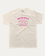 Big Or Small graphic tee with breast cancer awareness print, funny and trendy graphic. Perfect for adults and gift-giving. Cream shirt.