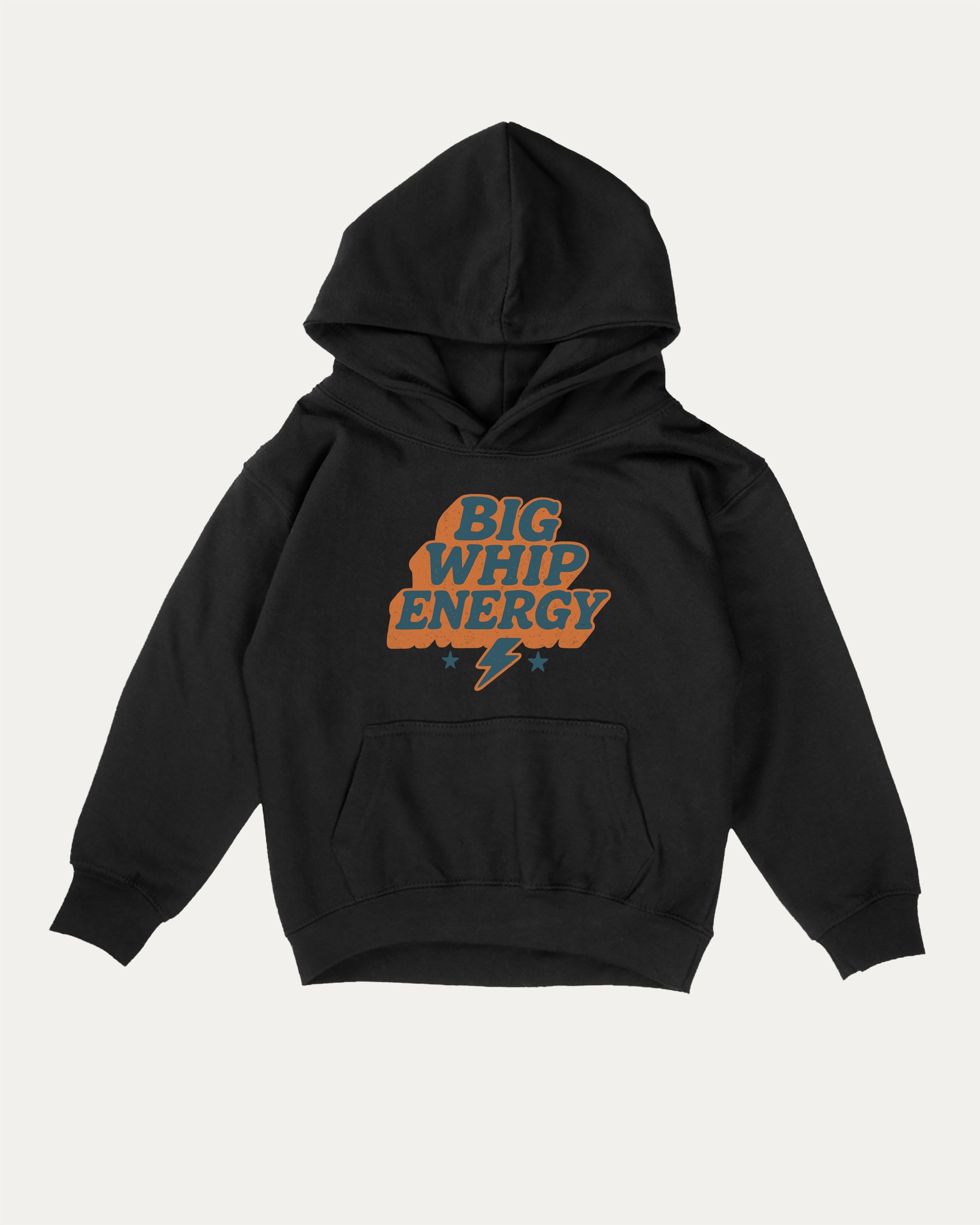 Big Whip Energy kids graphic hoodie with cozy fit and fun design, perfect for school, play, and gifting. Black kids sweater.