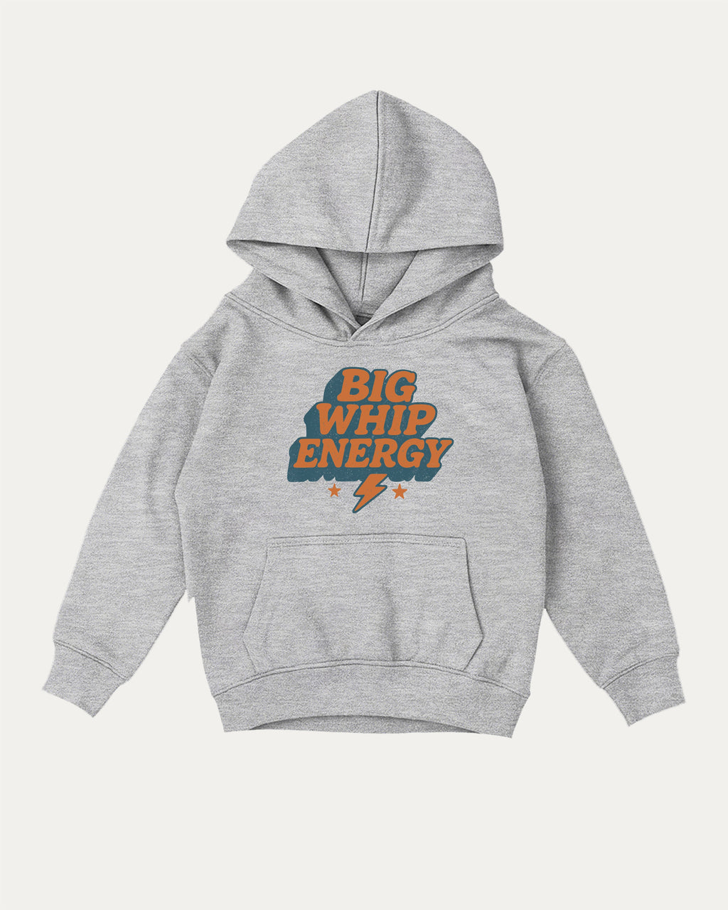 Big Whip Energy kids graphic hoodie with cozy fit and fun design, perfect for school, play, and gifting. Heather Grey kids sweater.