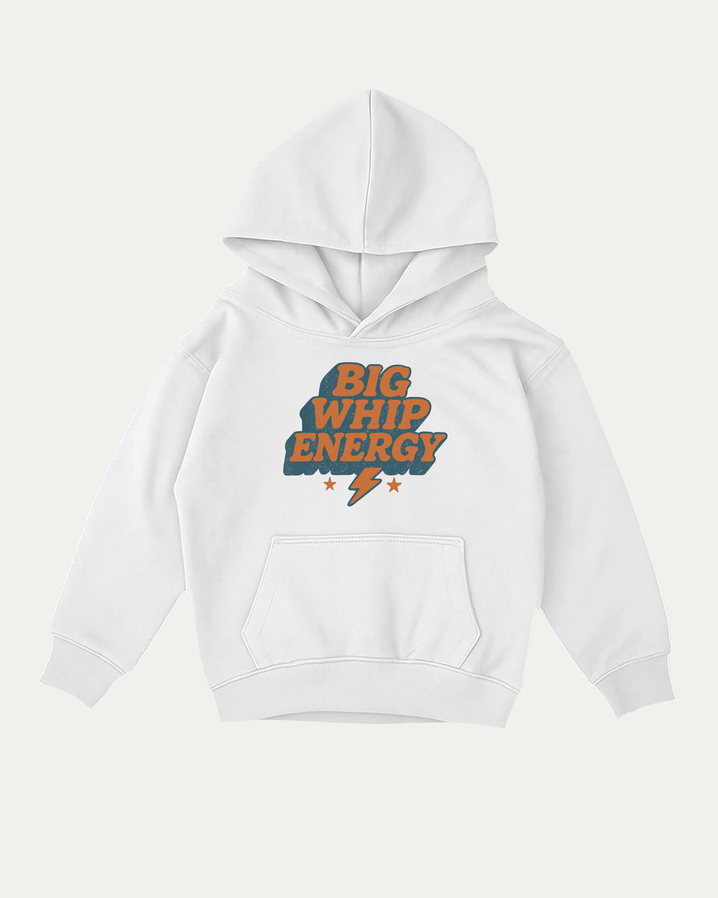 Big Whip Energy kids graphic hoodie with cozy fit and fun design, perfect for school, play, and gifting. White kids sweater.