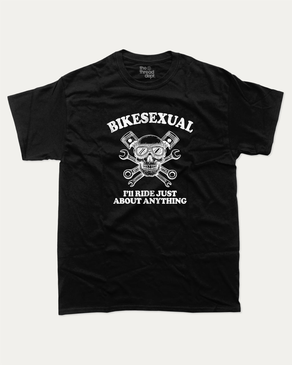 BIKESEXUAL graphic tee with bold and humorous print, Funny Bike Graphic T shirt, Gift for Bike Lover, Motorcycle, Motor Bike Graphic T shirt, funny and trendy graphic. Perfect for adults and gift-giving. Black shirt.