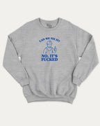 Can We Fix It graphic sweatshirt with bold and humorous print, warm and cozy graphic for everyday wear. Perfect for adults and gift-giving. Heather Grey pullover.
