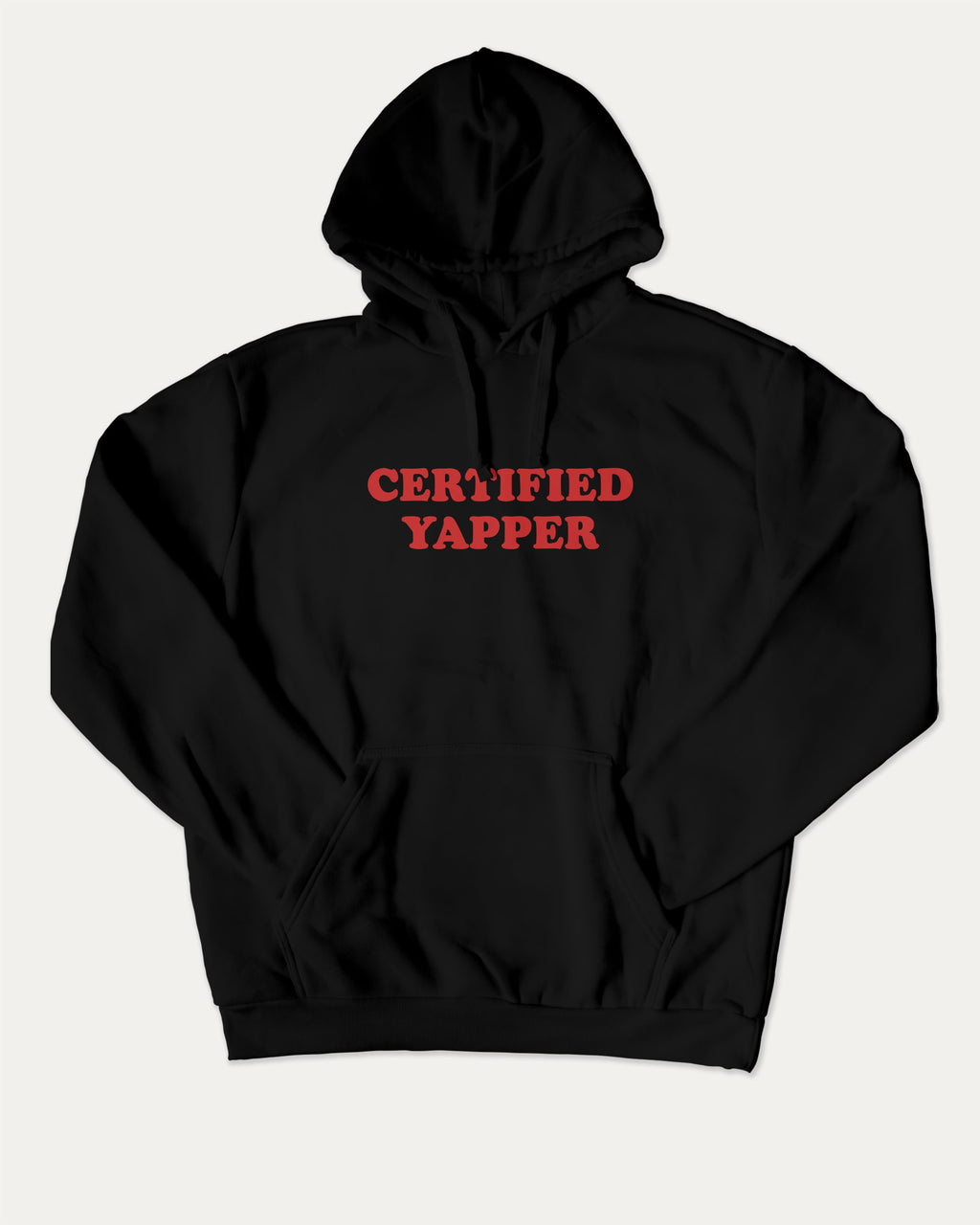 Certified Yapper graphic hoodie with funny and trendy meme artwork, casual streetwear with bold personality. Great for adults and gifting. Black hoodie.
