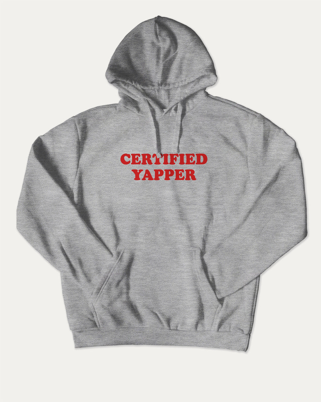 Certified Yapper graphic hoodie with funny and trendy meme artwork, casual streetwear with bold personality. Great for adults and gifting. Heather Grey hoodie.