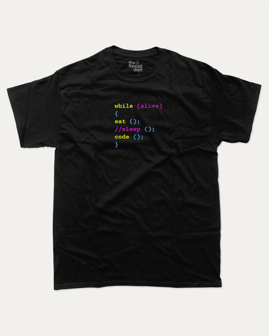 Coding screen graphic t-shirt, perfect for adults. A must-have funny tee, trending meme shirt, unique gift idea. Black.