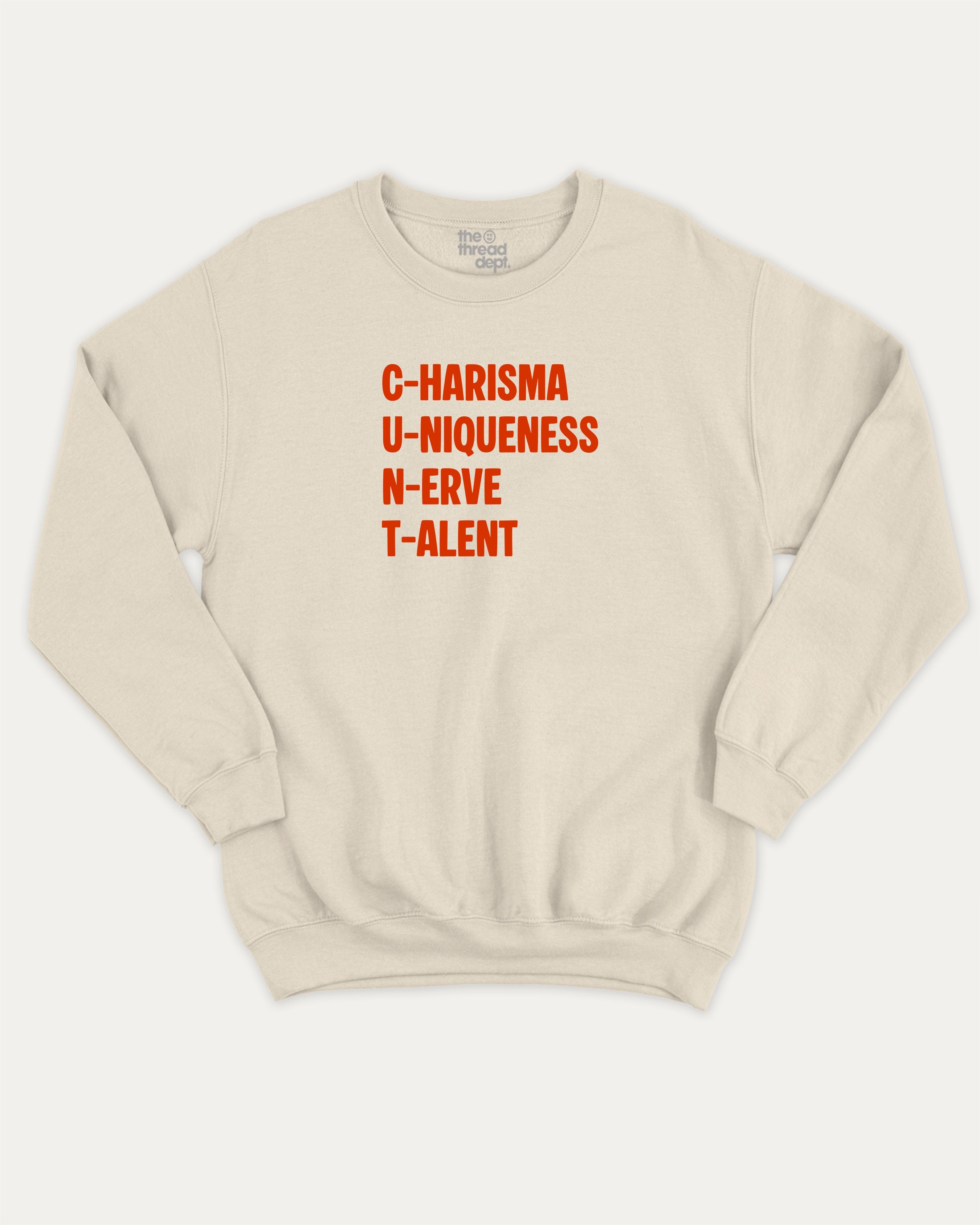 CUNT graphic sweatshirt with bold and humorous print, warm and cozy graphic for everyday wear. Perfect for adults and gift-giving. Natural pullover.