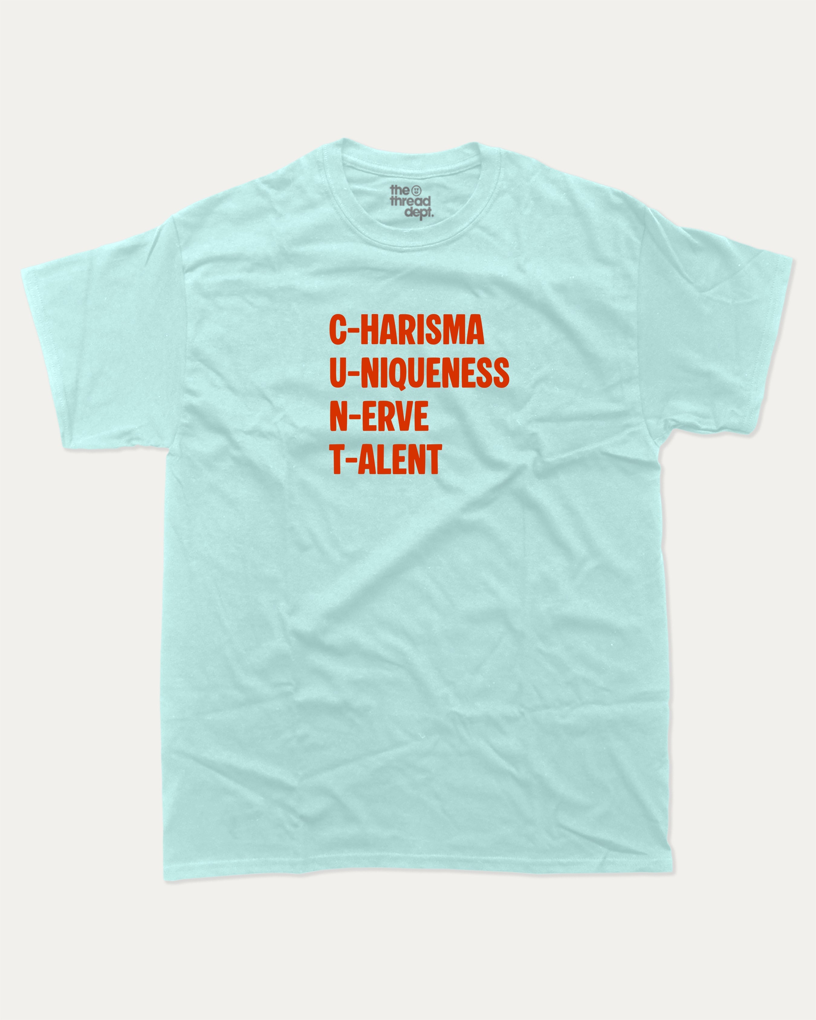 CUNT graphic tee with bold and humorous print, funny and trendy graphic. Perfect for adults and gift-giving. Celadon shirt.