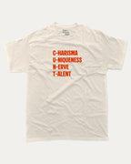 CUNT graphic tee with bold and humorous print, funny and trendy graphic. Perfect for adults and gift-giving. Cream shirt.