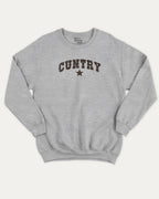 Cuntry graphic sweatshirt with bold and humorous print, Pun Graphic T shirt, Pun words tee, Funny Pun Graphic tees, warm and cozy graphic for everyday wear. Perfect for adults and gift-giving. Heather Grey pullover.