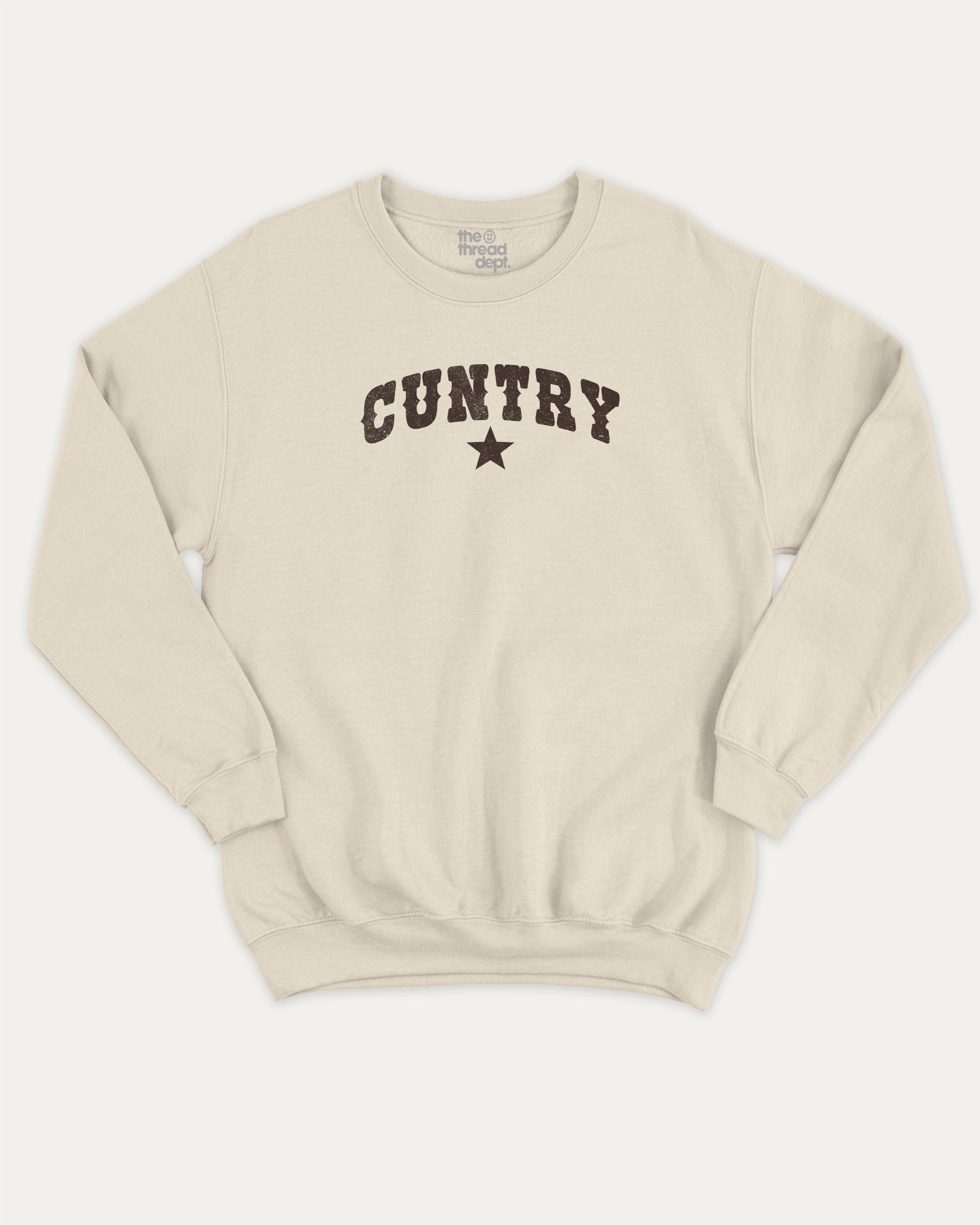 Cuntry graphic sweatshirt with bold and humorous print, Pun Graphic T shirt, Pun words tee, Funny Pun Graphic tees, warm and cozy graphic for everyday wear. Perfect for adults and gift-giving. Natural pullover.