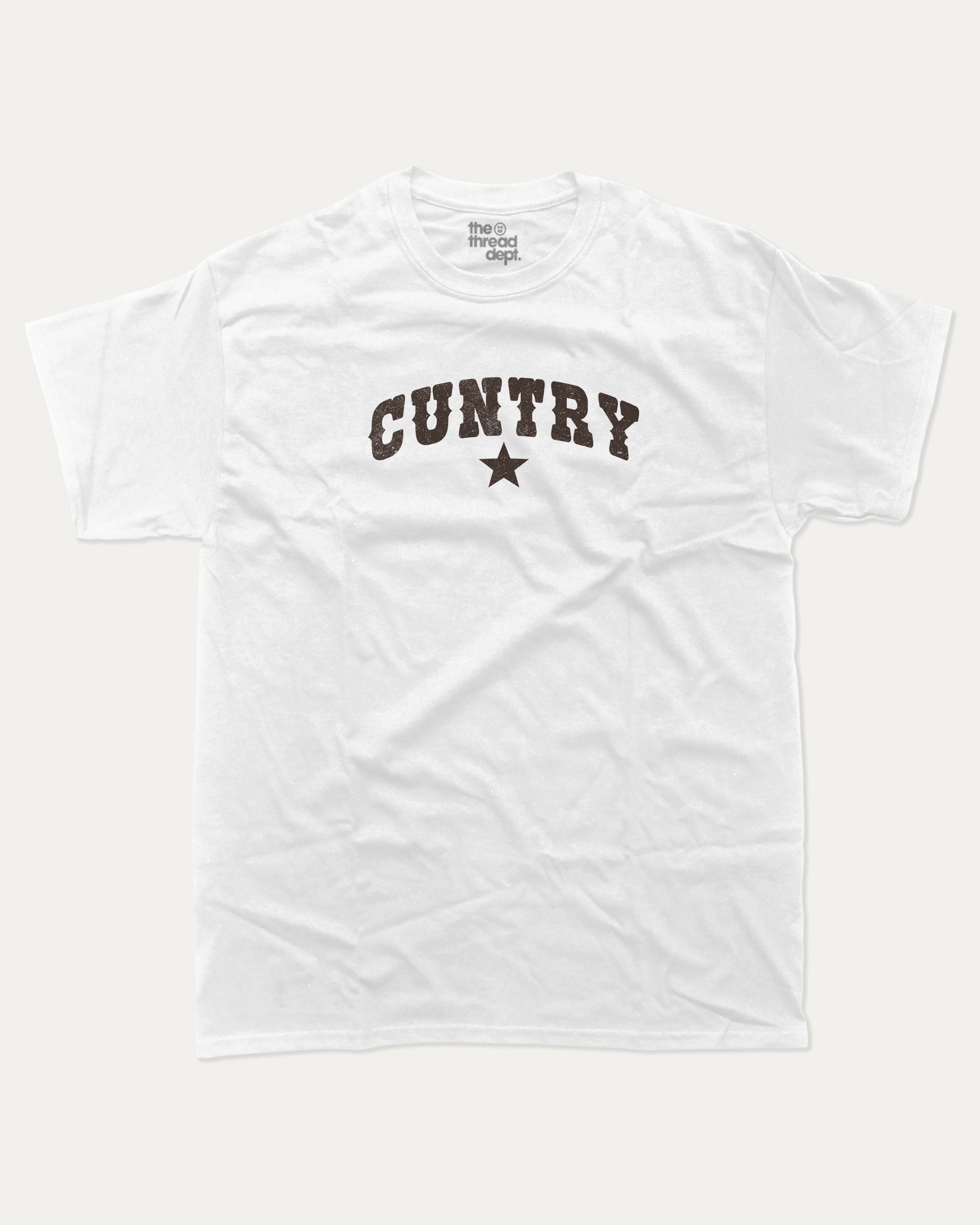 Cuntry graphic tee with bold and humorous print, Pun Graphic T shirt, Pun words tee, Funny Pun Graphic tees, funny and trendy graphic. Perfect for adults and gift-giving. White shirt.