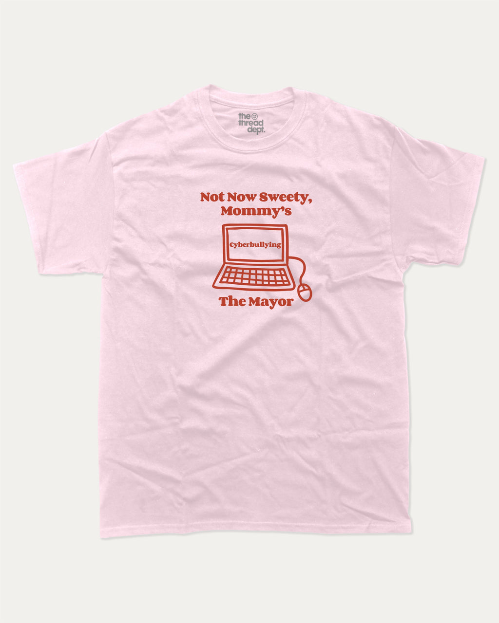 Cyberbullying graphic tee with bold and humorous print, funny and trendy graphic. Perfect for adults and gift-giving. Pink shirt.