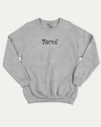 Feral graphic sweatshirt with bold and humorous print, warm and cozy graphic for everyday wear. Perfect for adults and gift-giving. Heather Grey pullover.