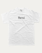 Feral graphic tee with bold and humorous print, funny and trendy graphic. Perfect for adults and gift-giving. White shirt.