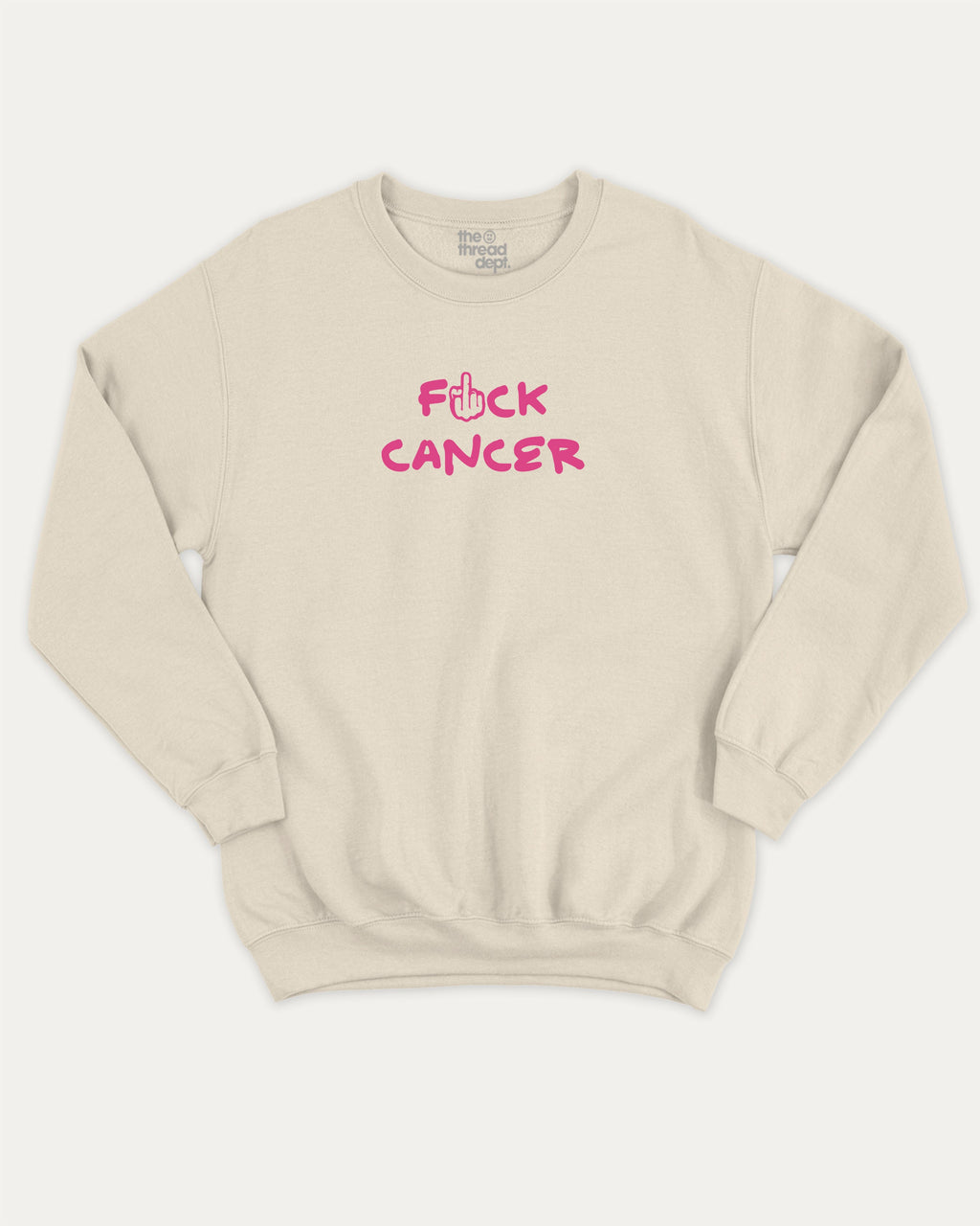 Fuck Cancer graphic sweatshirt with funny breast cancer awareness print, warm and cozy graphic for everyday wear. Perfect for adults and gift-giving. Natural pullover.