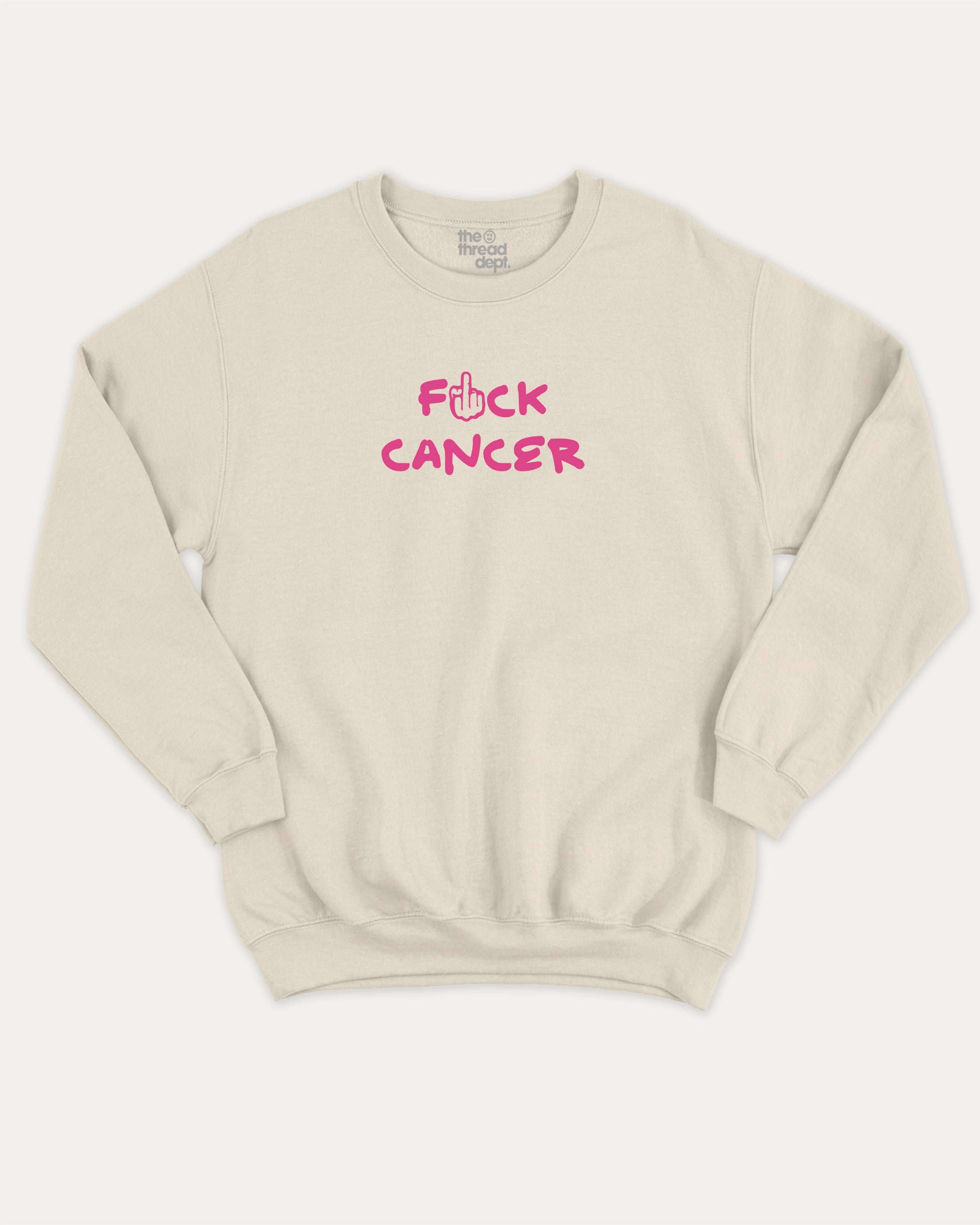 Fuck Cancer graphic sweatshirt with funny breast cancer awareness print, warm and cozy graphic for everyday wear. Perfect for adults and gift-giving. Natural pullover.