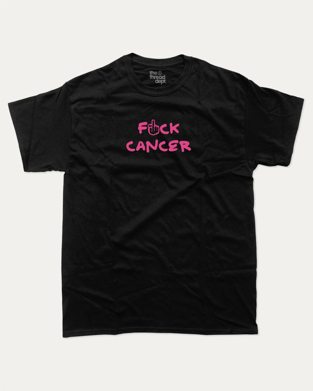 Fuck Cancer graphic tee with funny cancer print, funny and trendy graphic. Perfect for adults and gift-giving. Black shirt.