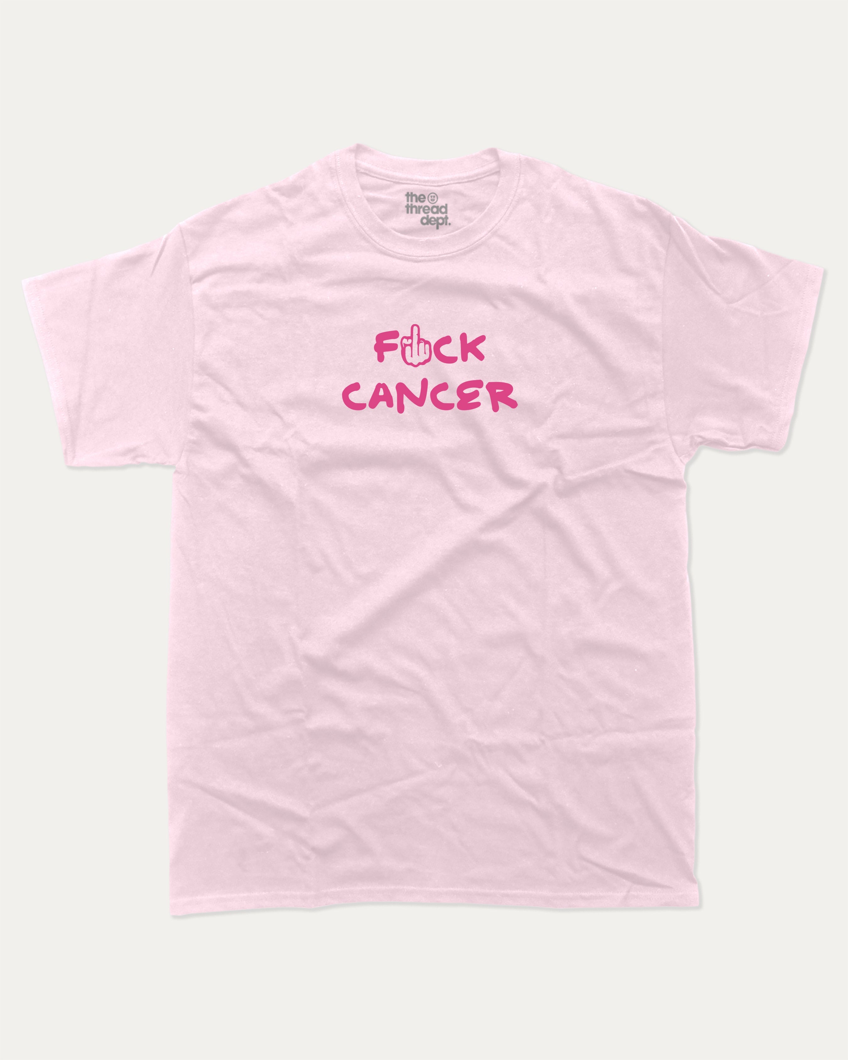 Fuck Cancer graphic tee with funny cancer print, funny and trendy graphic. Perfect for adults and gift-giving. Pink shirt.