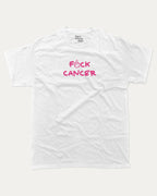 Fuck Cancer graphic tee with funny cancer print, funny and trendy graphic. Perfect for adults and gift-giving. White shirt.