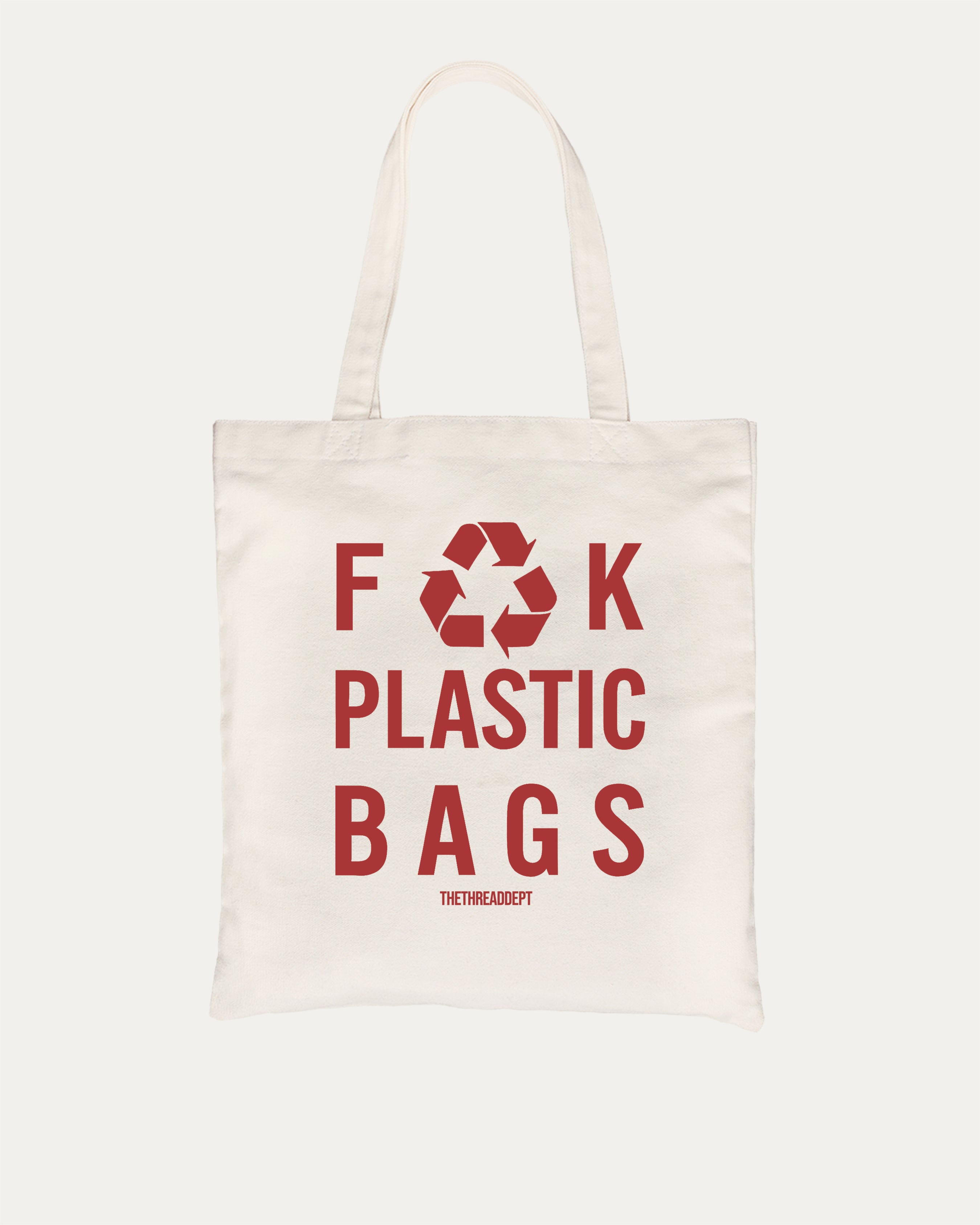 Fuck Plastic Bags cotton canvas tote bag with humorous graphic, perfect for everyday carry. A must-have aesthetic accessory, great for shopping, school, or casual days. Special gifts for friends. Natural bag