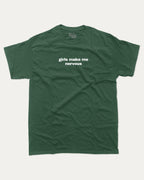 Girls Make Me Nervous graphic tee with bold and humorous print, funny and trendy graphic. Perfect for adults and gift-giving. Forest shirt.