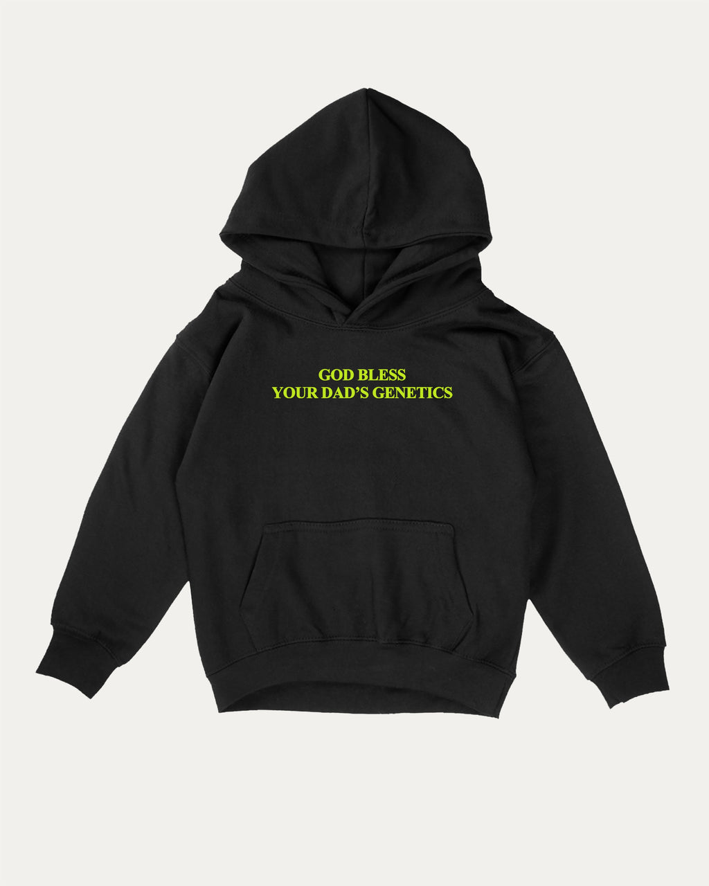 God bless your dad's genetics kids graphic hoodie with cozy fit and fun design, perfect for school, play, and gifting. Black kids sweater.