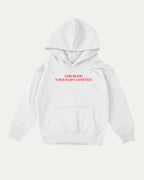 God bless your dad's genetics kids graphic hoodie with cozy fit and fun design, perfect for school, play, and gifting. White kids sweater.