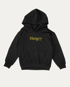 Hangry kids graphic hoodie with cozy fit and fun design, perfect for school, play, and gifting. Black kids sweater.