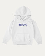 Hangry kids graphic hoodie with cozy fit and fun design, perfect for school, play, and gifting. White kids sweater.