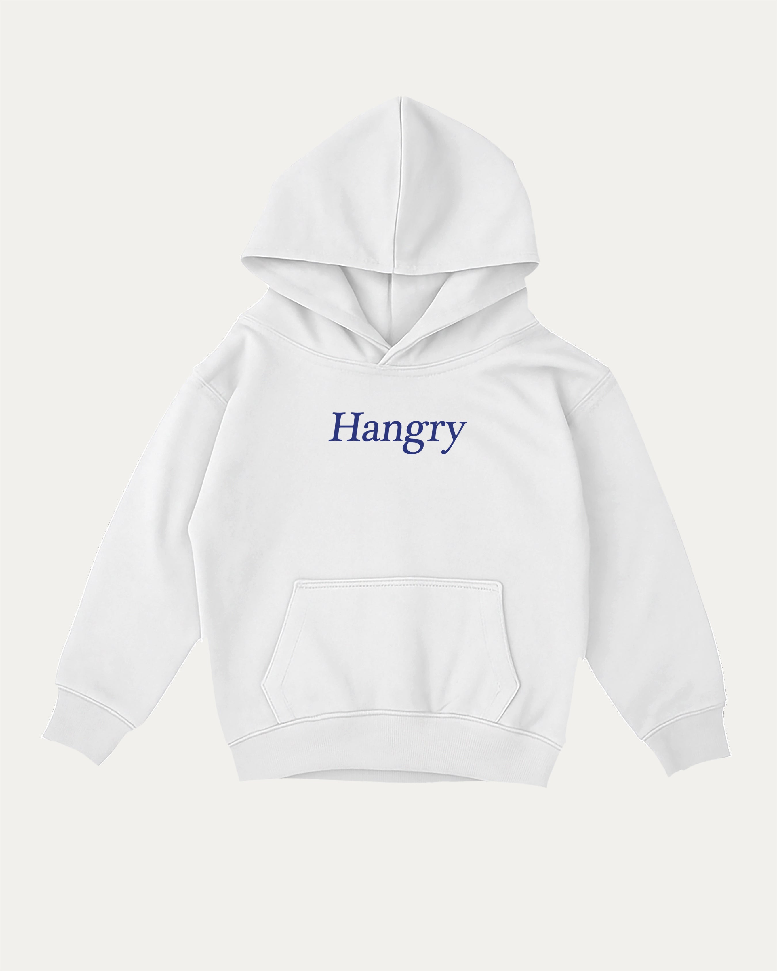 Hangry kids graphic hoodie with cozy fit and fun design, perfect for school, play, and gifting. White kids sweater.