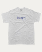 Hangry graphic tee with bold and humorous print, funny and trendy graphic. Perfect for adults and gift-giving. Ash Grey shirt.