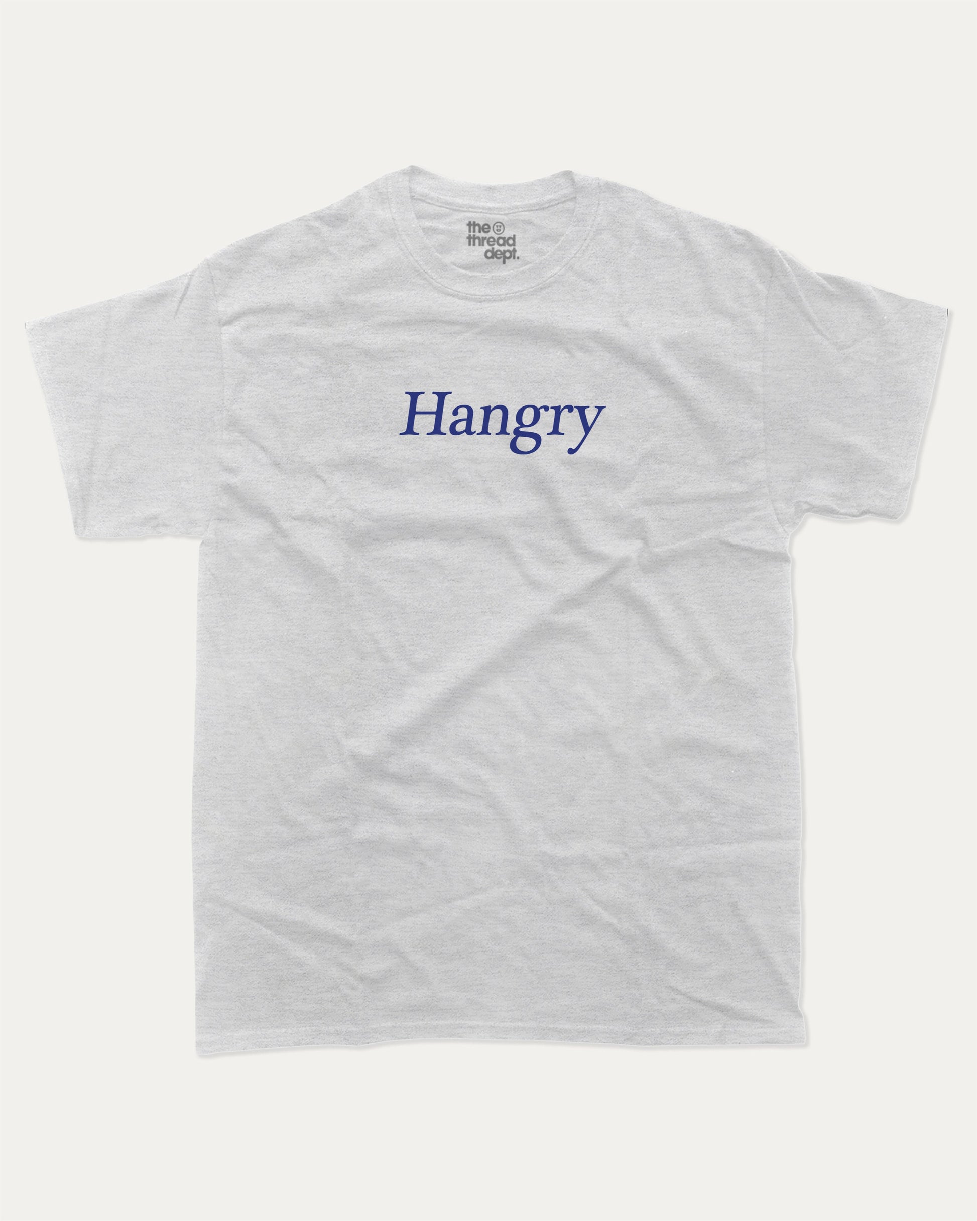 Hangry graphic tee with bold and humorous print, funny and trendy graphic. Perfect for adults and gift-giving. Ash Grey shirt.
