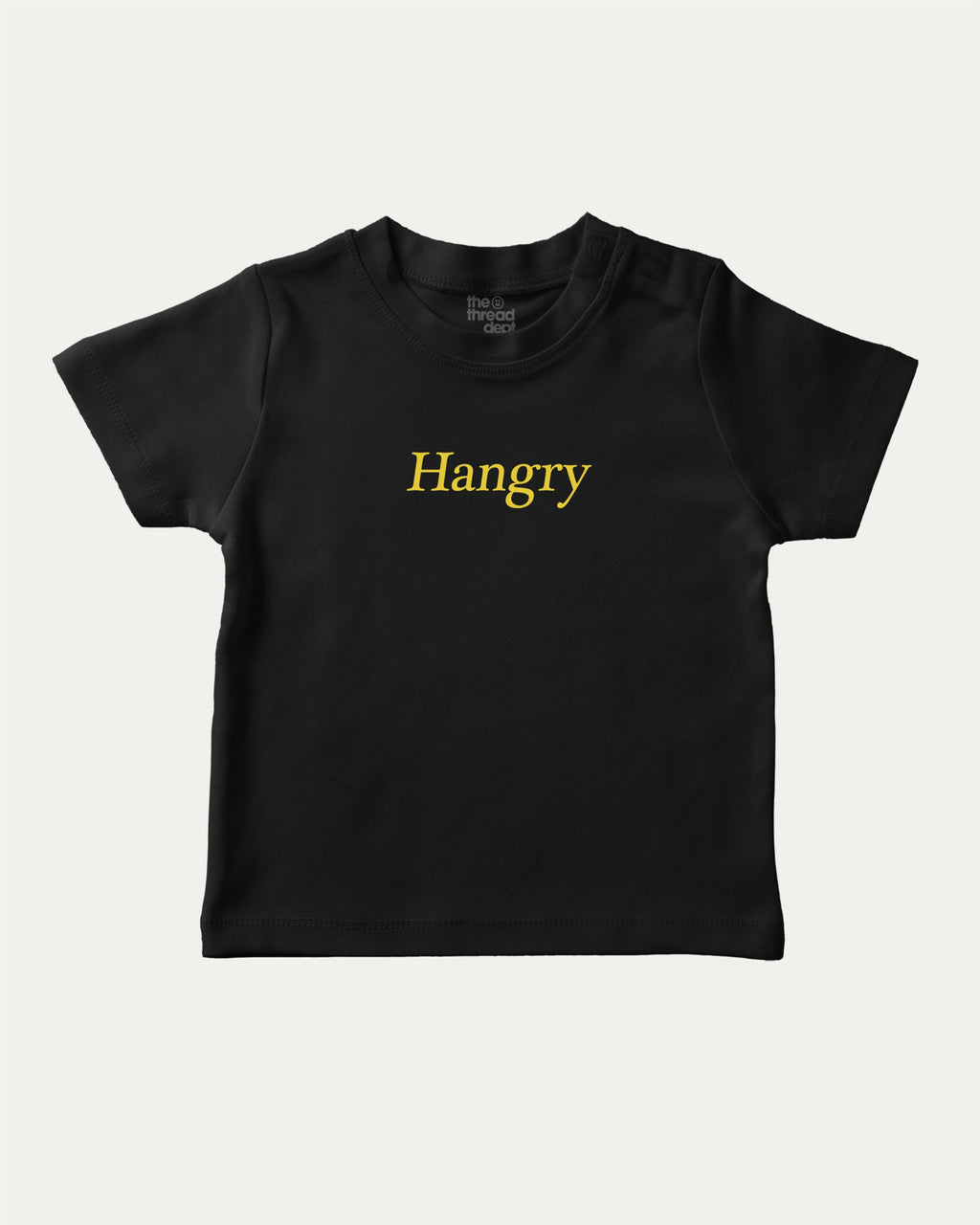 Hangry graphic tee with bold and humorous print, funny and trendy graphic. Perfect for adults and gift-giving. Black shirt.