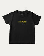 Hangry graphic tee with bold and humorous print, funny and trendy graphic. Perfect for adults and gift-giving. Black shirt.