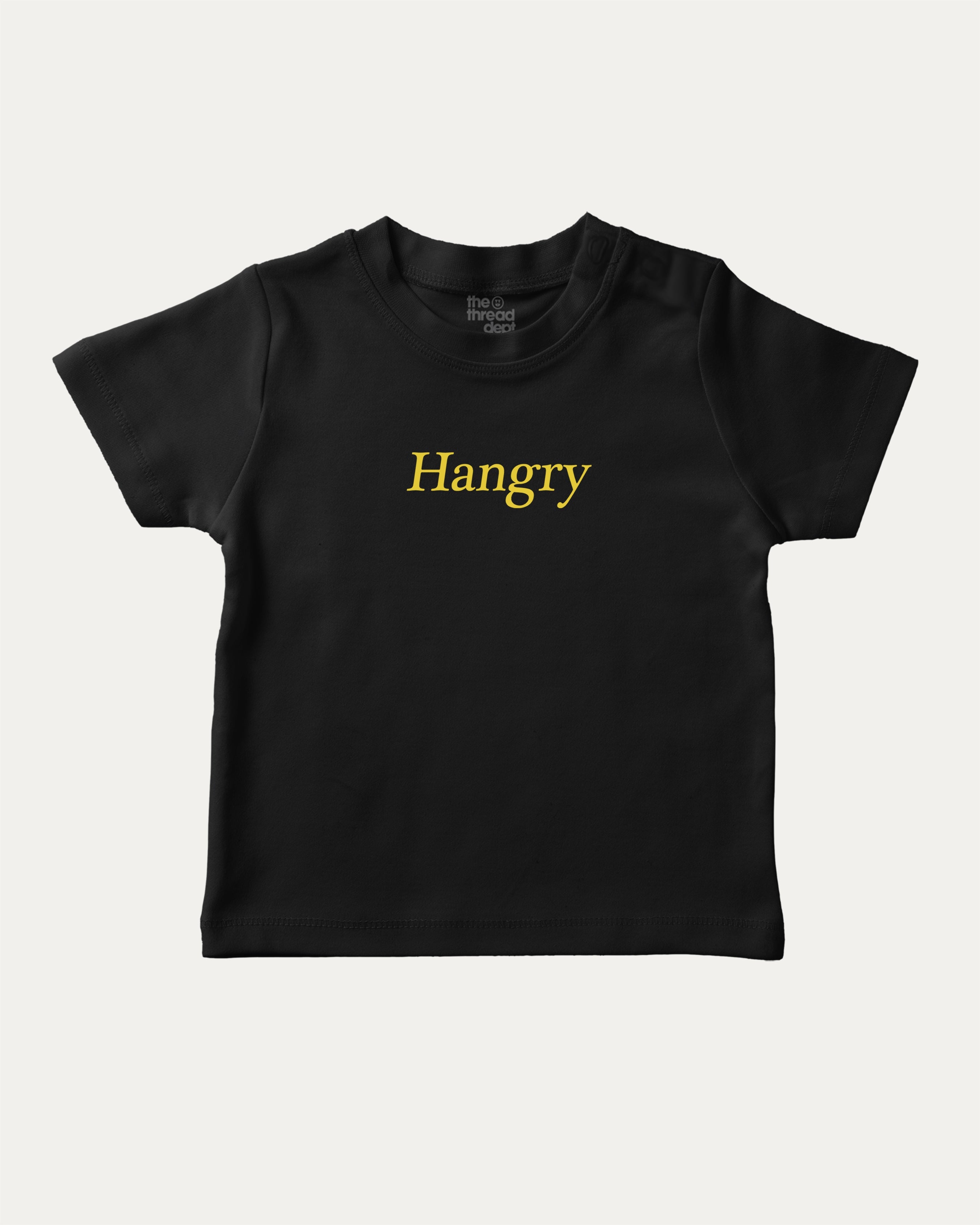 Hangry graphic tee with bold and humorous print, funny and trendy graphic. Perfect for adults and gift-giving. Black shirt.