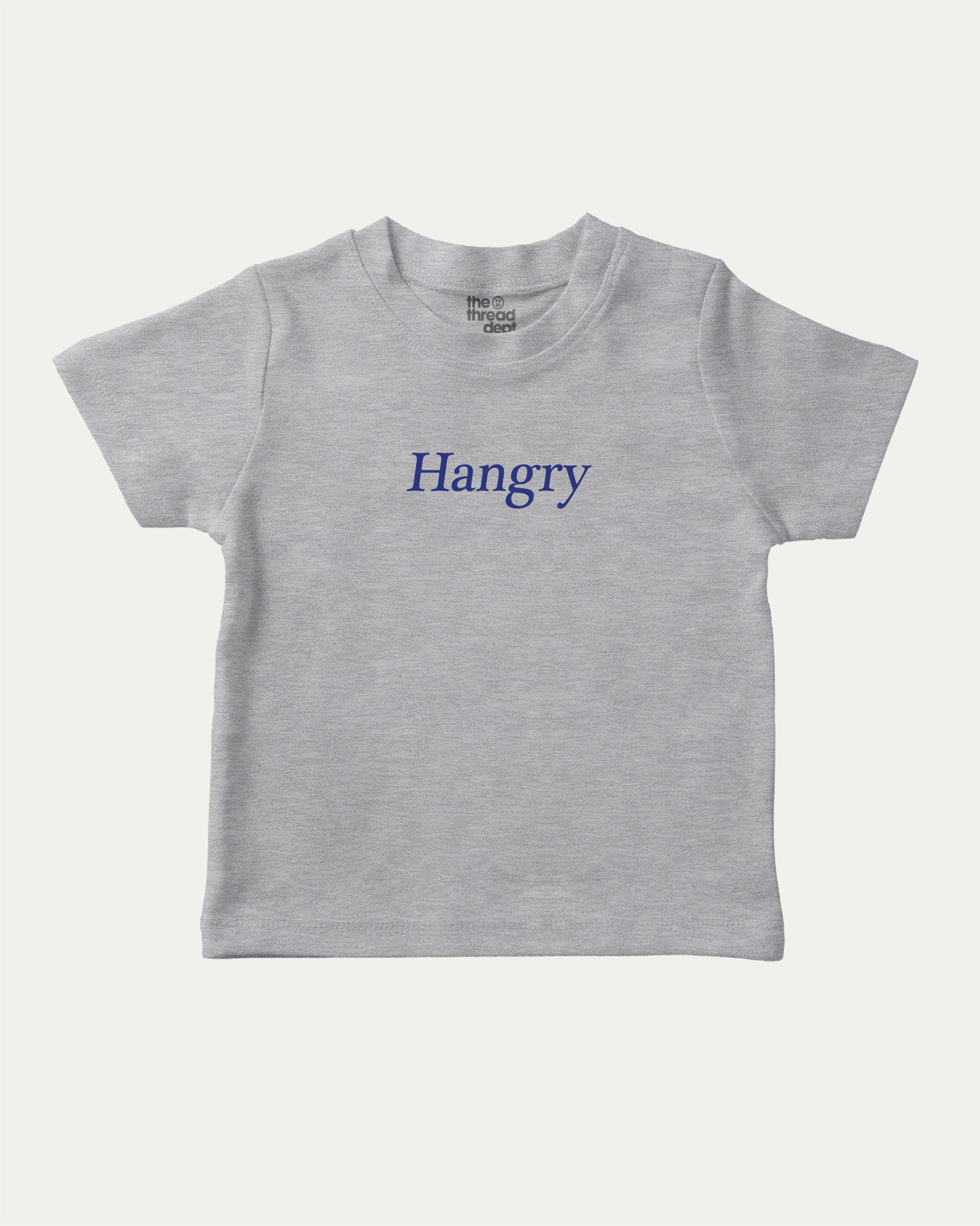 Hangry graphic tee with bold and humorous print, funny and trendy graphic. Perfect for adults and gift-giving. Heather Grey shirt.