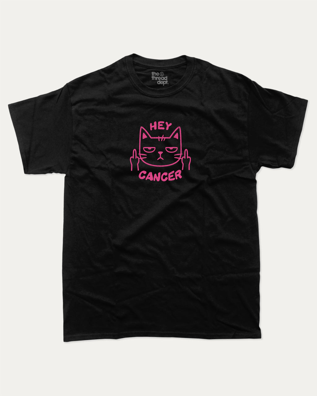 Hey Cancer graphic tee with bold and humorous print, funny and trendy graphic. Perfect for breast cancer awareness. Black shirt.