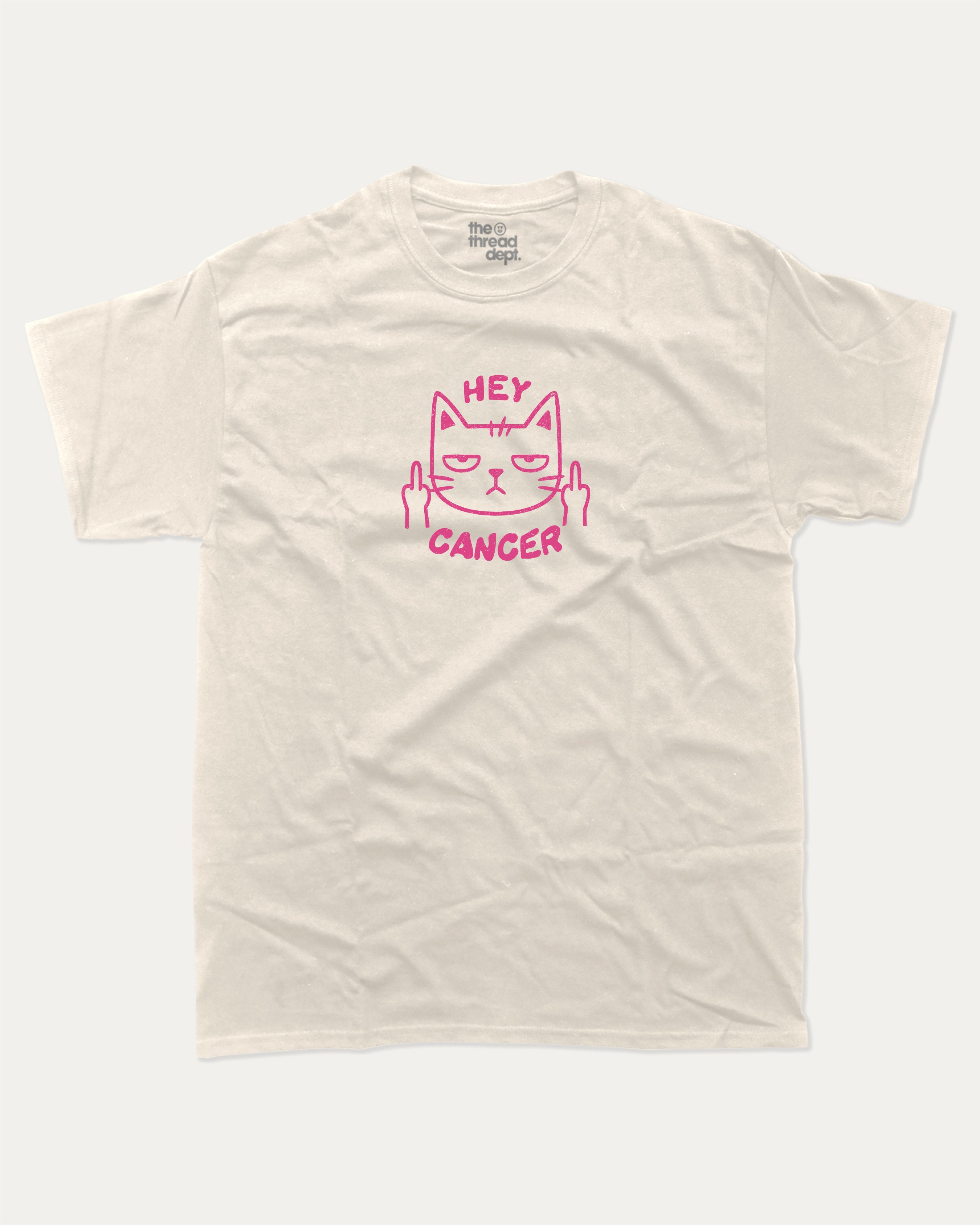 Hey Cancer graphic tee with bold and humorous print, funny and trendy graphic. Perfect for breast cancer awareness. Cream shirt.