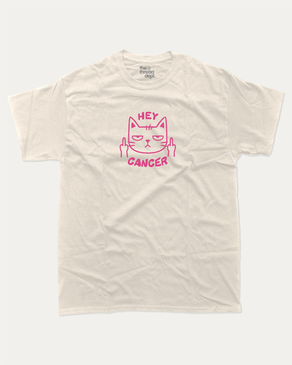 Hey Cancer graphic tee with bold and humorous print, funny and trendy graphic. Perfect for breast cancer awareness. Cream shirt.