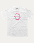 Hey Cancer graphic tee with bold and humorous print, funny and trendy graphic. Perfect for breast cancer awareness. White shirt.