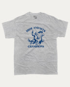 Hide and Seek Champions bigfoot graphic tee with retro and funny print, vintage and trendy graphic. Perfect funny gifts for friends and gift-giving. Heather Grey shirt.