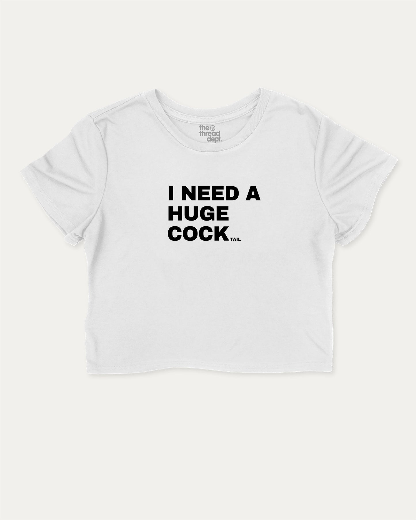 I Need A Huge Cocktail cute and trendy crop tee with nostalgic graphic, perfect for women. Funny drinks crop t shirt, ideal for daily outfits and casual days. White crop tee