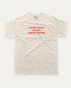 I'm Just Limited Edition graphic tee with bold and humorous print, funny and trendy graphic. Perfect for adults and gift-giving. Cream shirt.