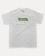 I'm stoned not stupid graphic tee with bold and humorous print, Weed Graphic T shirt, Cannabis Graphic T shirt, Marijuana Graphic T shirt, funny and trendy graphic. Perfect for adults and gift-giving. Ash Grey shirt.