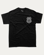 Insecurity Guard graphic tee with bold and humorous print, funny security graphic. Perfect for adults and gift-giving. Black shirt.
