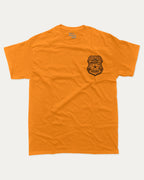 Insecurity Guard graphic tee with bold and humorous print, funny security graphic. Perfect for adults and gift-giving. Orange shirt.