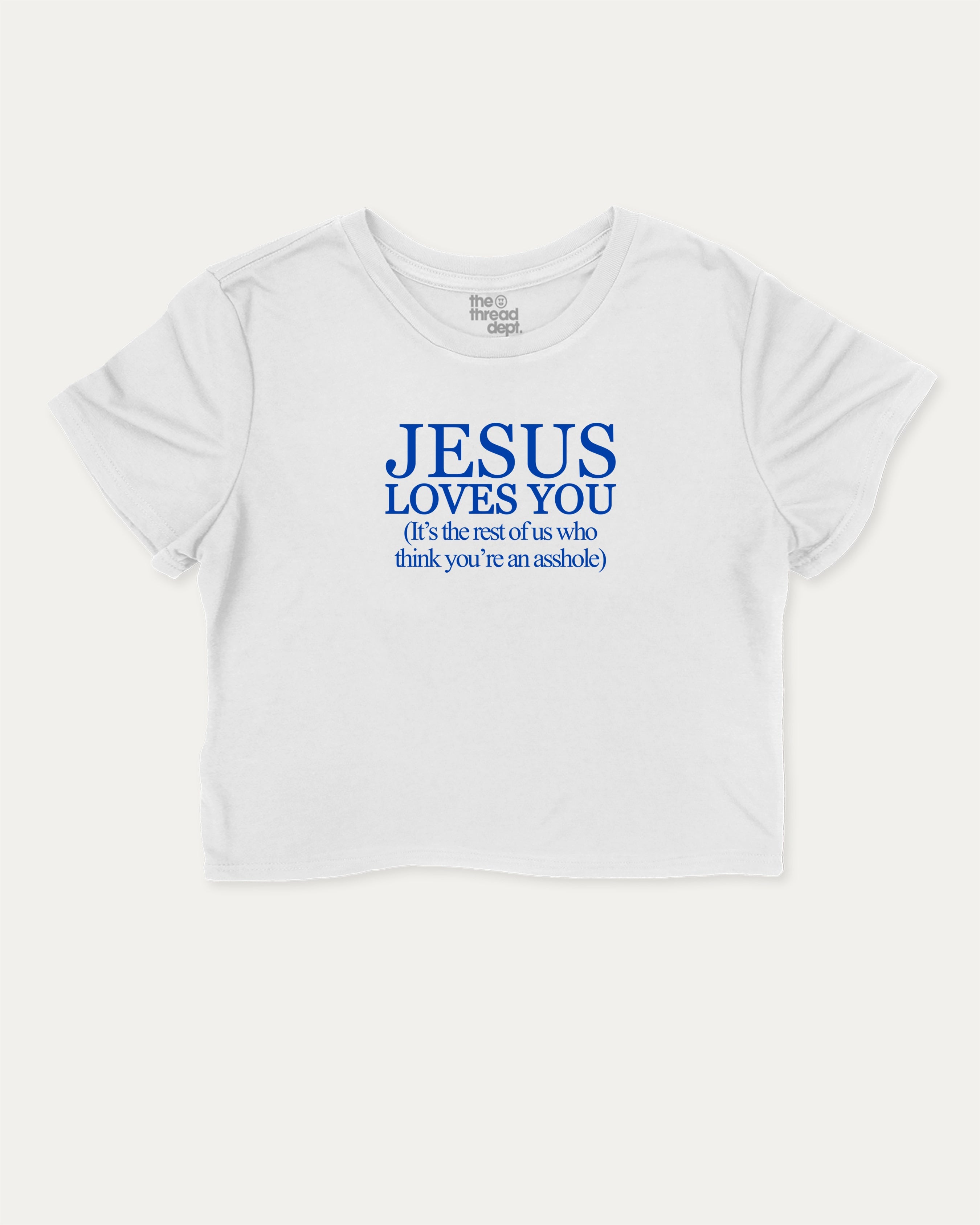 Jesus Loves You graphic crop tee with funny and trendy slogan print, perfect for women_ casual looks or layering. Halloween Gift women cropped T shirt, Halloween crop tee, White crop t-shirt.